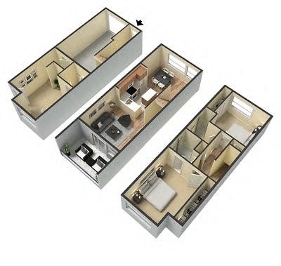 Floor plan for 2 beds, 2.5 baths, 1190 sqft